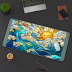 Stained Glass Wave at Sunrise desk mat — product mockup 3