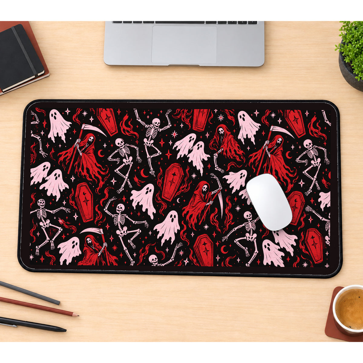Pink Ghosts and Red Reapers desk mat — product mockup 1