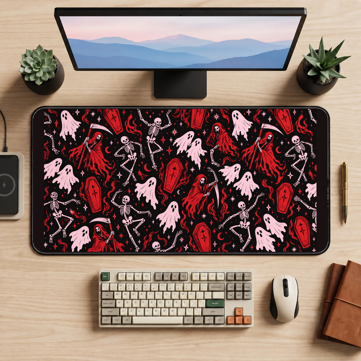 Pink Ghosts and Red Reapers desk mat — product mockup 2