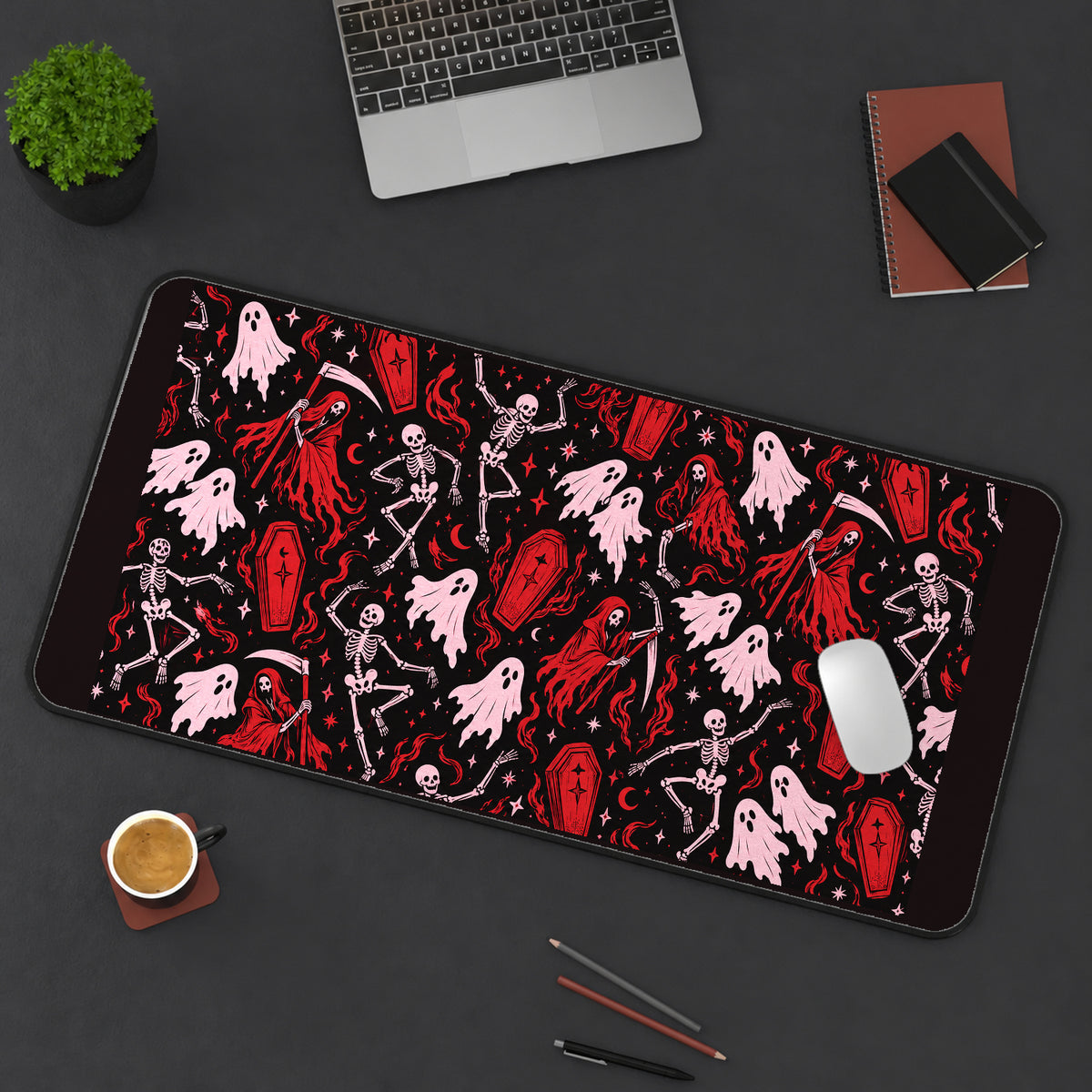 Pink Ghosts and Red Reapers desk mat — product mockup 3