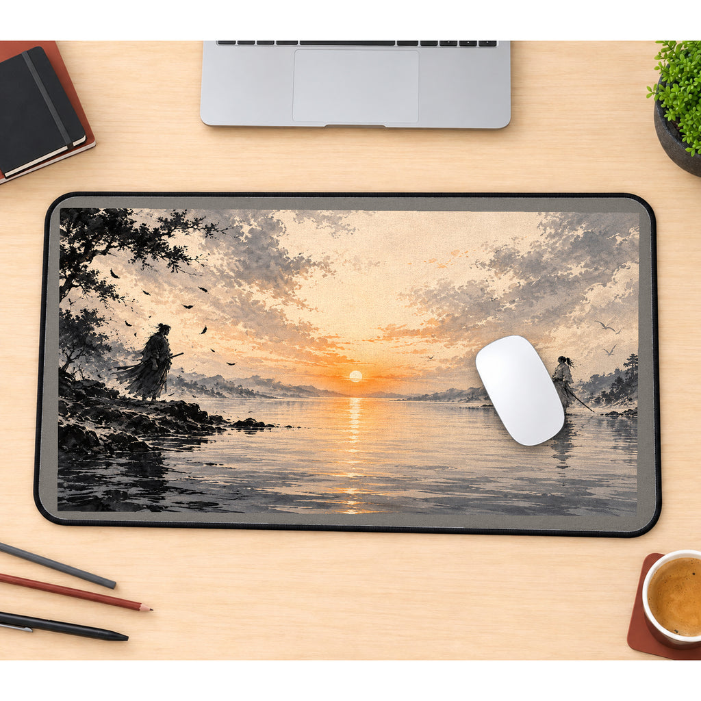 Samurai Across Sunset Water desk mat — product mockup 1