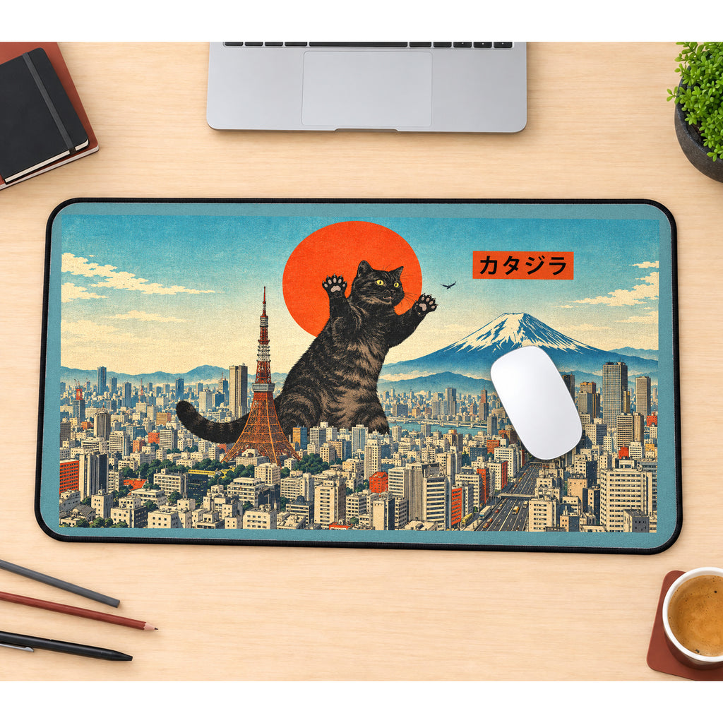 Giant Tabby Above Tokyo desk mat — product mockup 1
