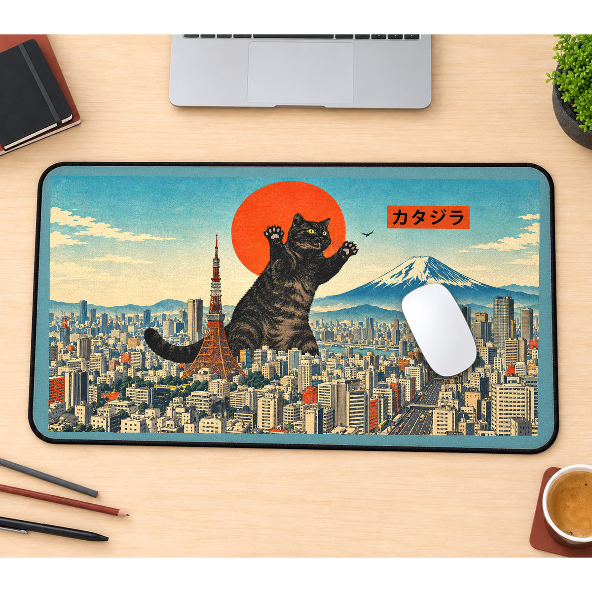 Giant Tabby Above Tokyo desk mat — product mockup 1
