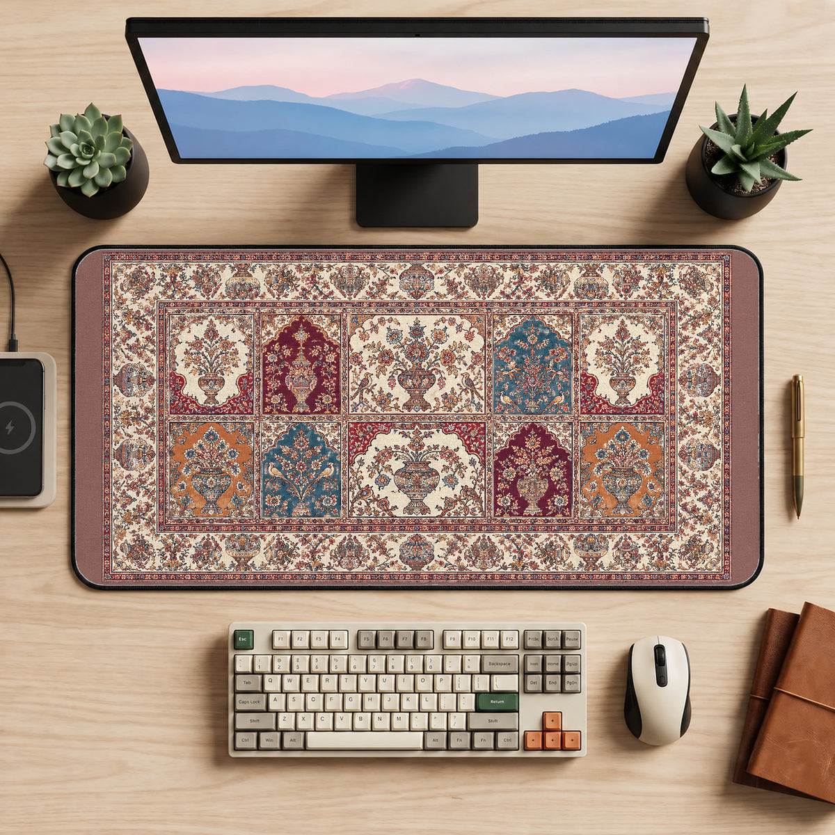 Patchwork Persian Rug Motifs desk mat — product mockup 2
