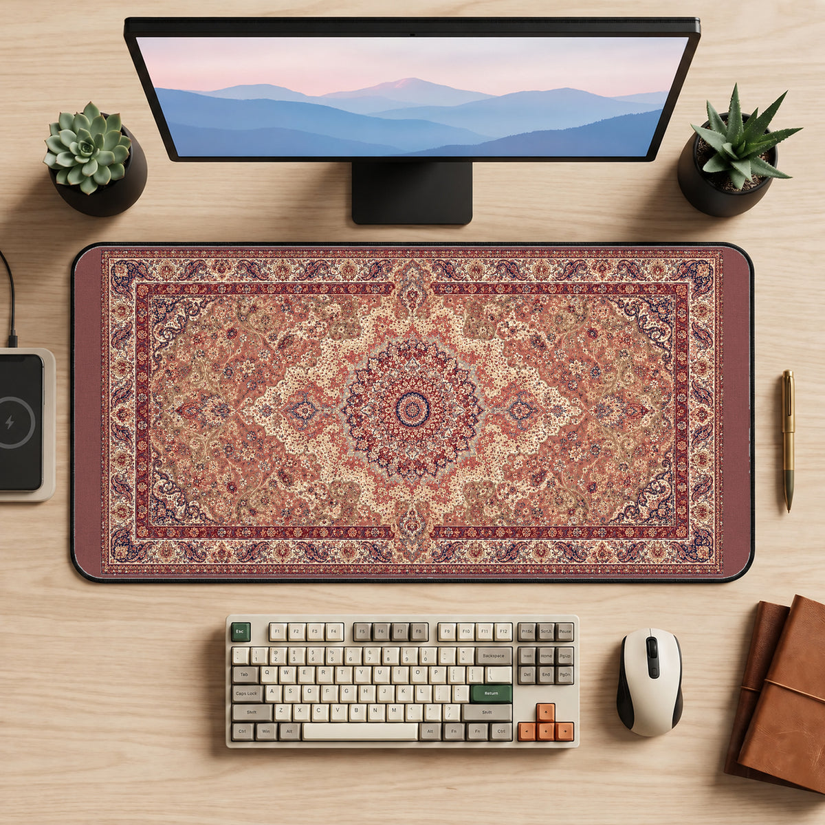 Dusty Rose Antique Rug Medallion desk mat — product mockup 2