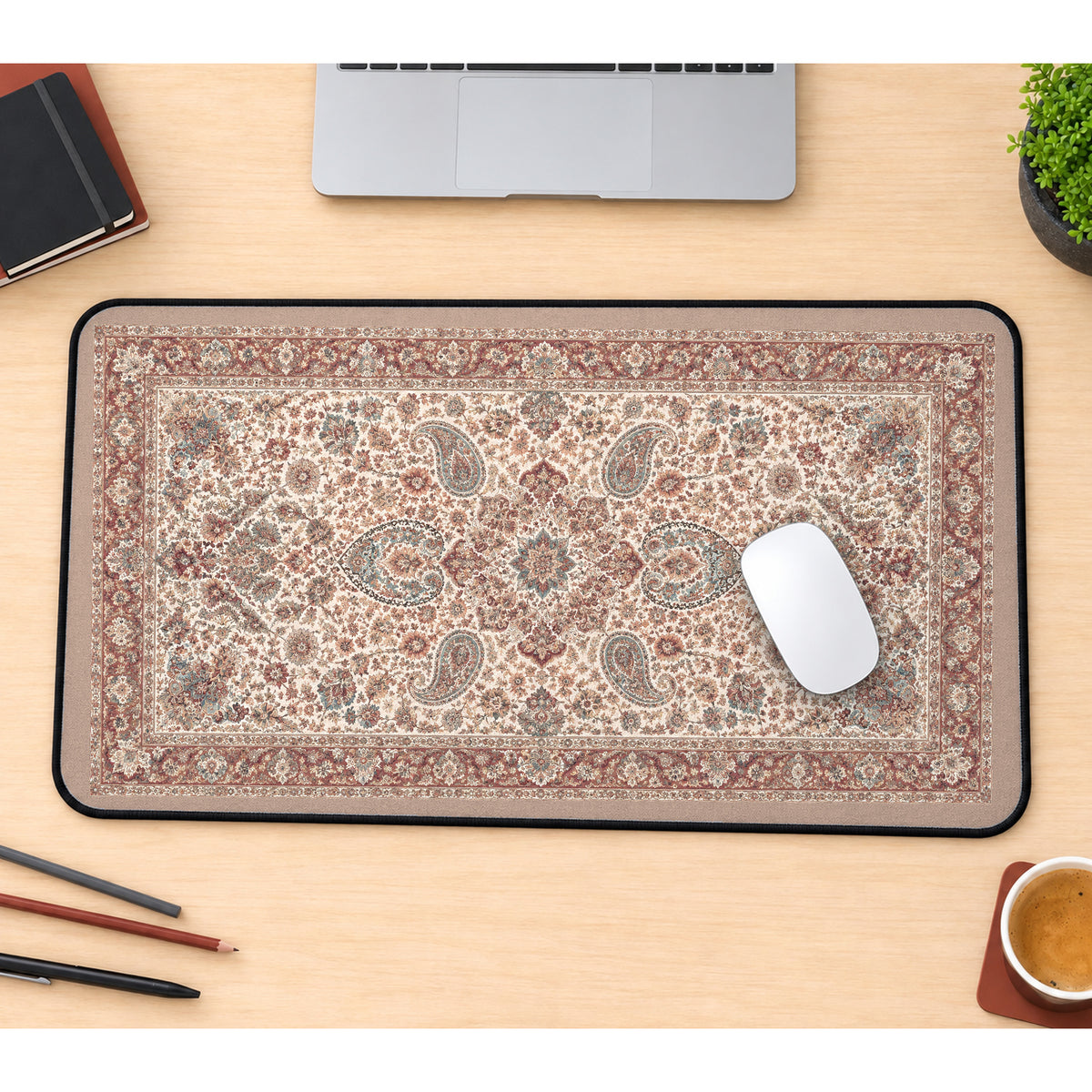 Faded Cream Persian Rug Pattern desk mat — product mockup 1