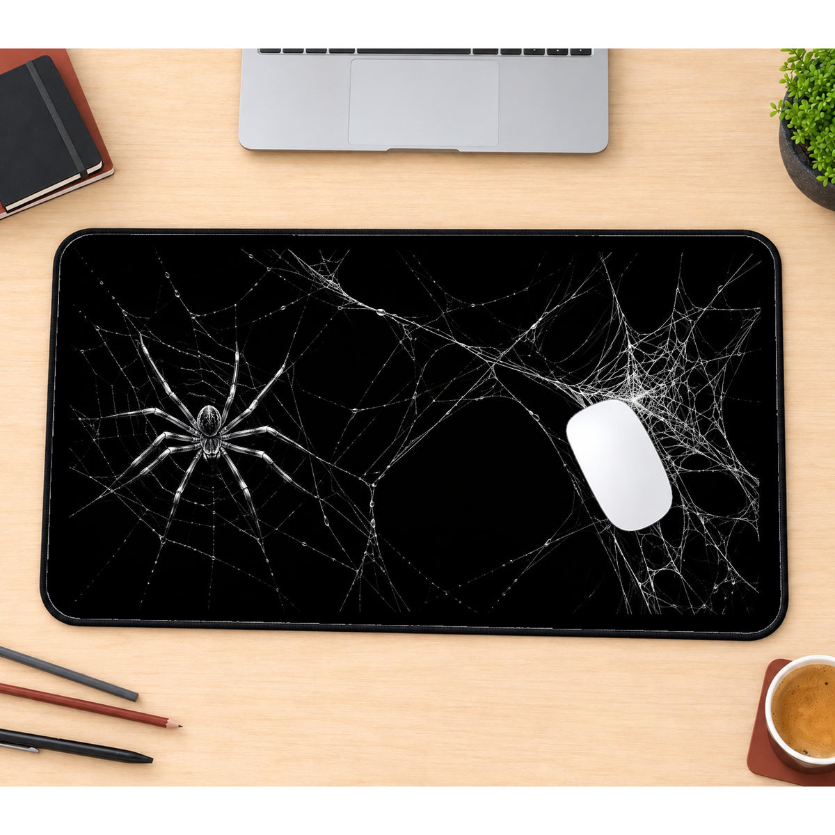Spider and White Webs desk mat — product mockup 1