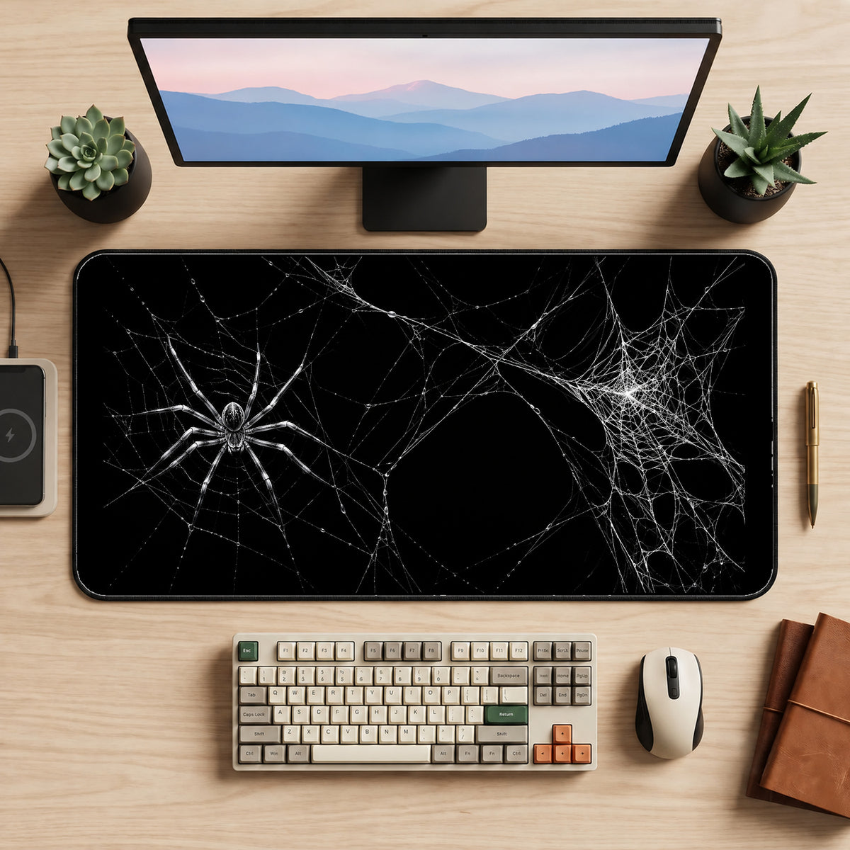 Spider and White Webs desk mat — product mockup 2