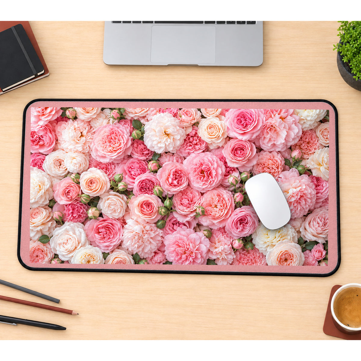 Pink Peony and Rose Garden desk mat — product mockup 1