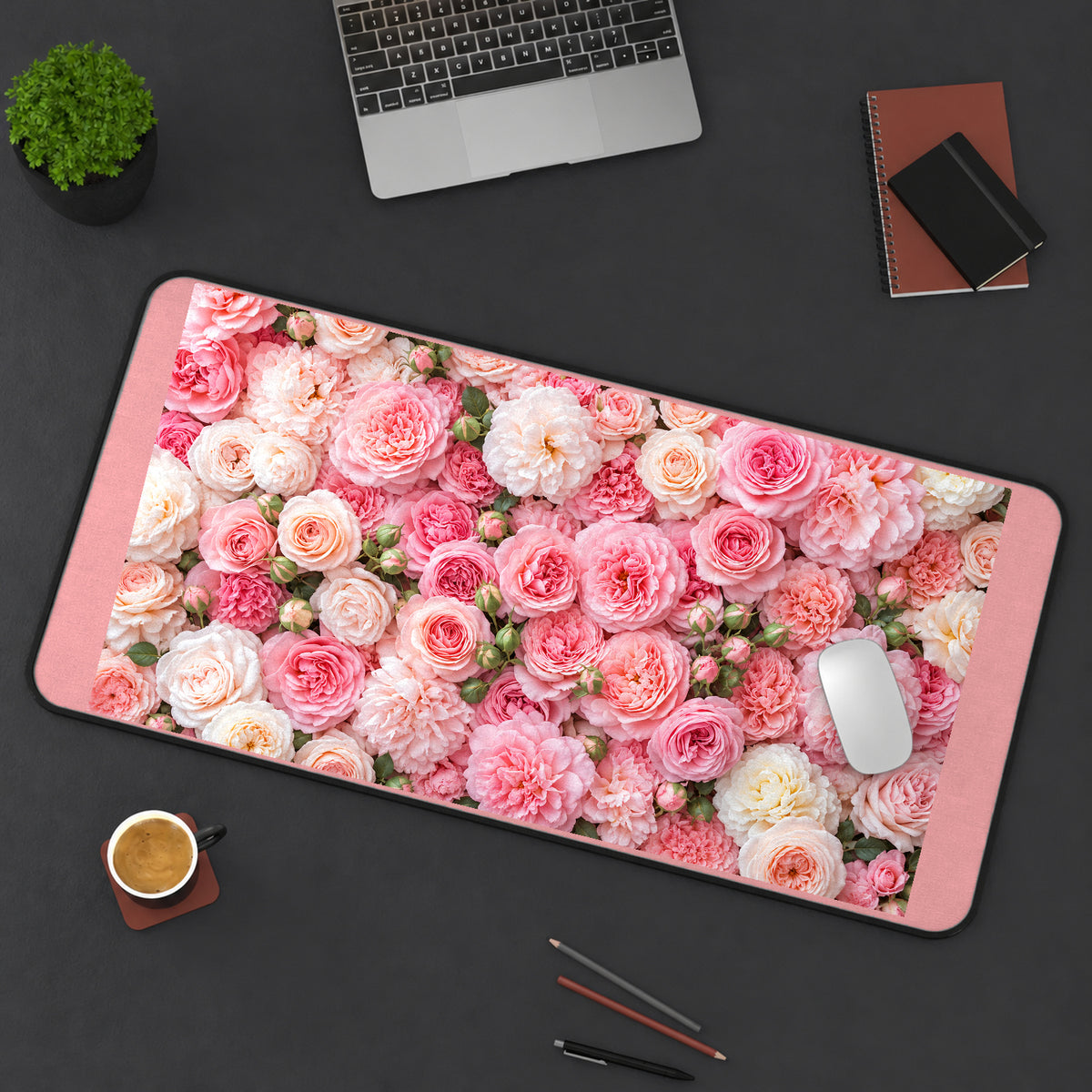 Pink Peony and Rose Garden desk mat — product mockup 3