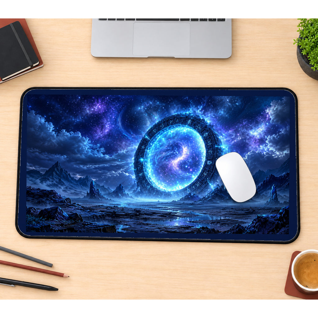 Blue Cosmic Ring Portal desk mat — product mockup 1
