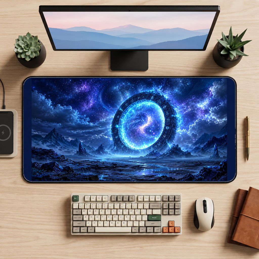 Blue Cosmic Ring Portal desk mat — product mockup 2