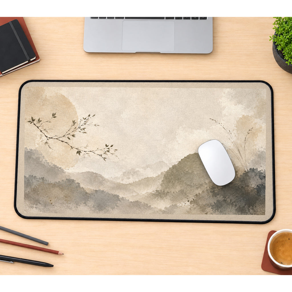 Neutral Japandi Mountain Wash desk mat — product mockup 1