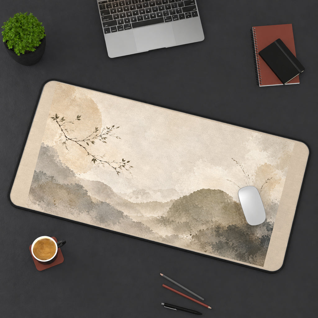 Neutral Japandi Mountain Wash desk mat — product mockup 3