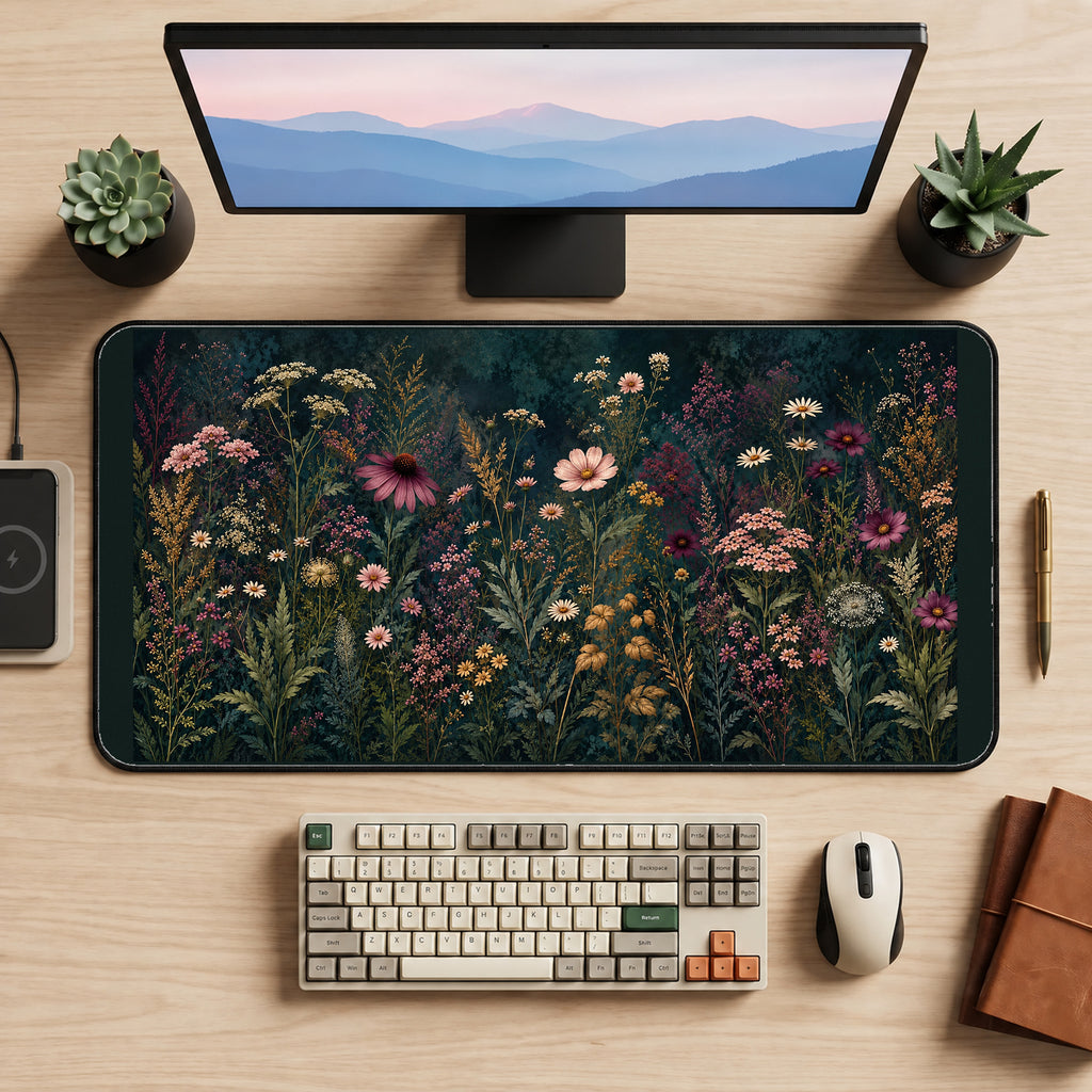 Dark Wildflower Meadow desk mat — product mockup 2