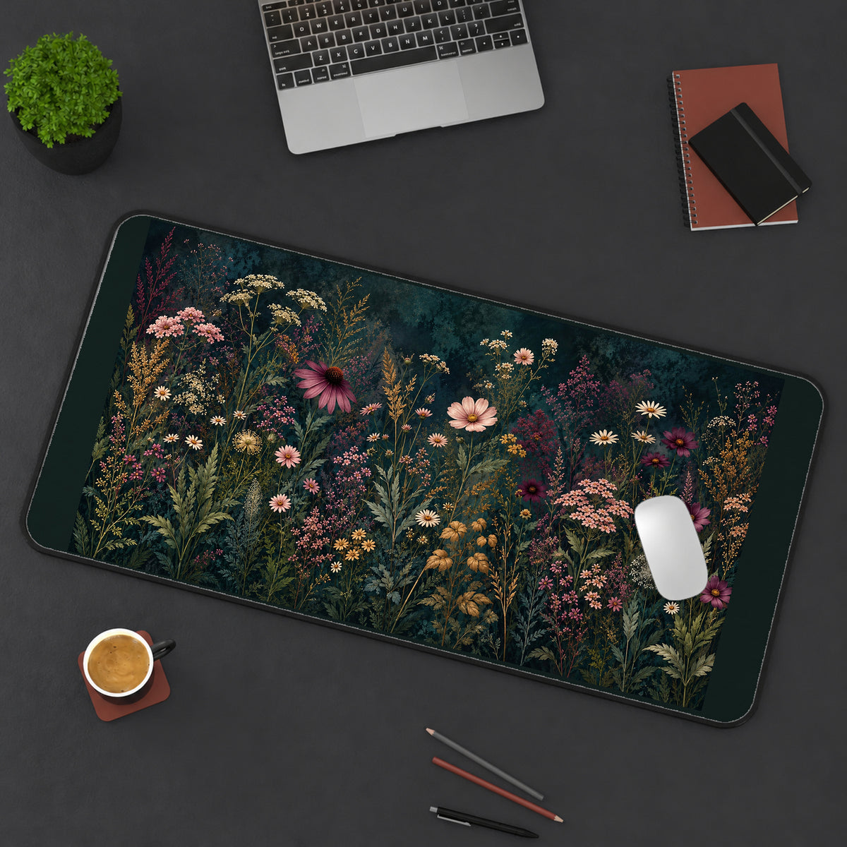 Dark Wildflower Meadow desk mat — product mockup 3