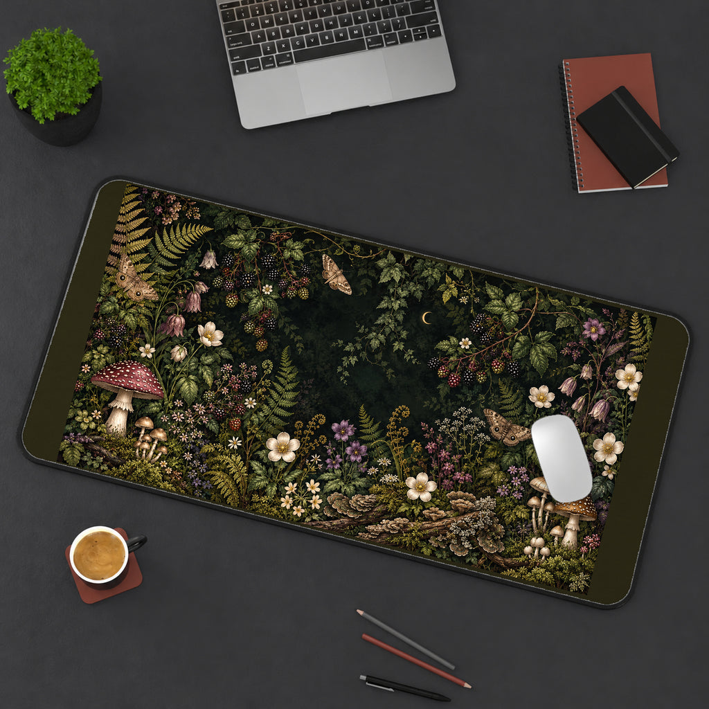 Dark Woodland Mushroom Wreath desk mat — product mockup 3