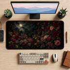 Moonlit Burgundy Rose Garden desk mat — product mockup 2