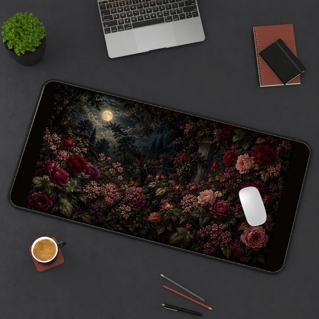 Moonlit Burgundy Rose Garden desk mat — product mockup 3