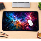Vibrant Deep Space Nebula desk mat — product mockup 1