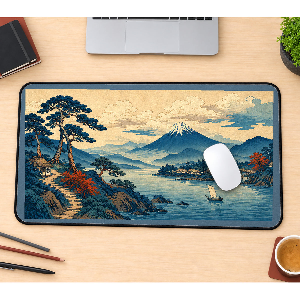 Mount Fuji and Blue Lake desk mat — product mockup 1