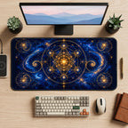 Golden Cosmic Sacred Geometry desk mat — product mockup 2