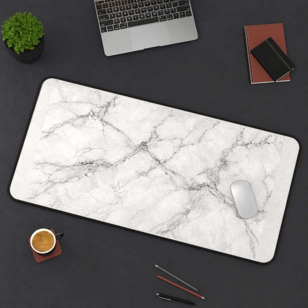 White Marble Vein Pattern desk mat — product mockup 3