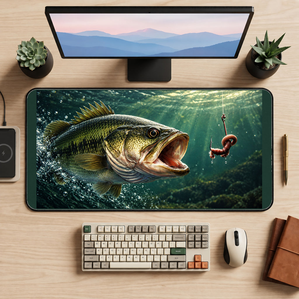 Largemouth Bass and Bait desk mat — product mockup 2