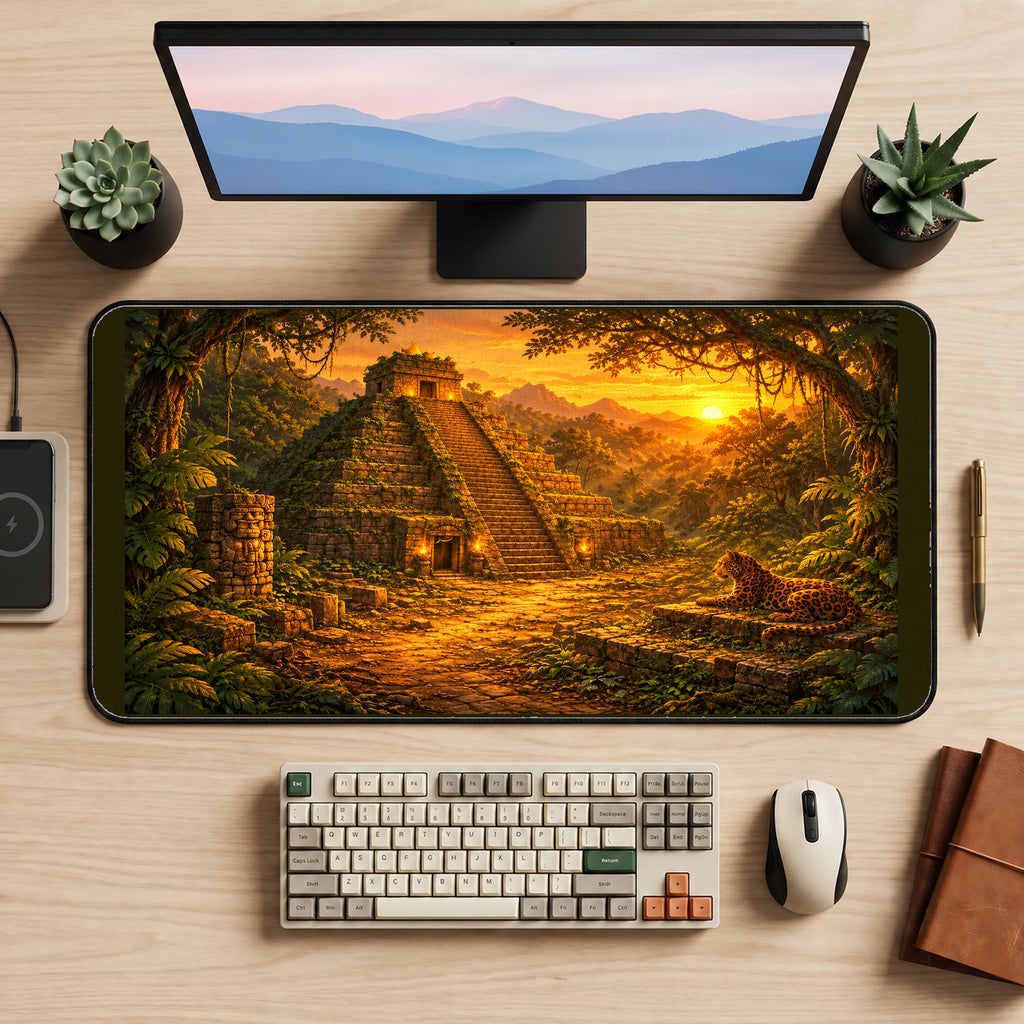 Jungle Pyramid at Sunset desk mat — product mockup 2