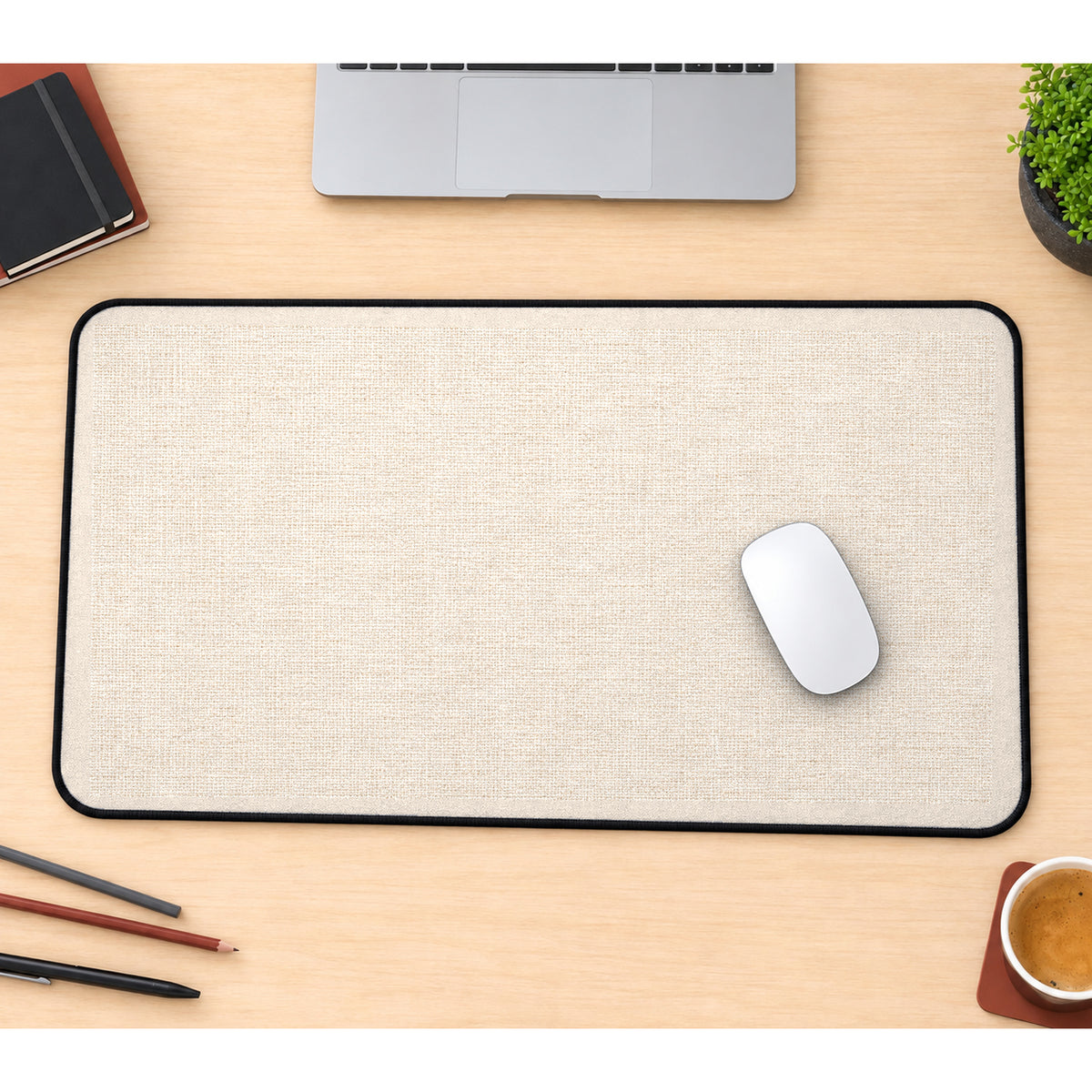 Beige Woven Look Texture desk mat — product mockup 1