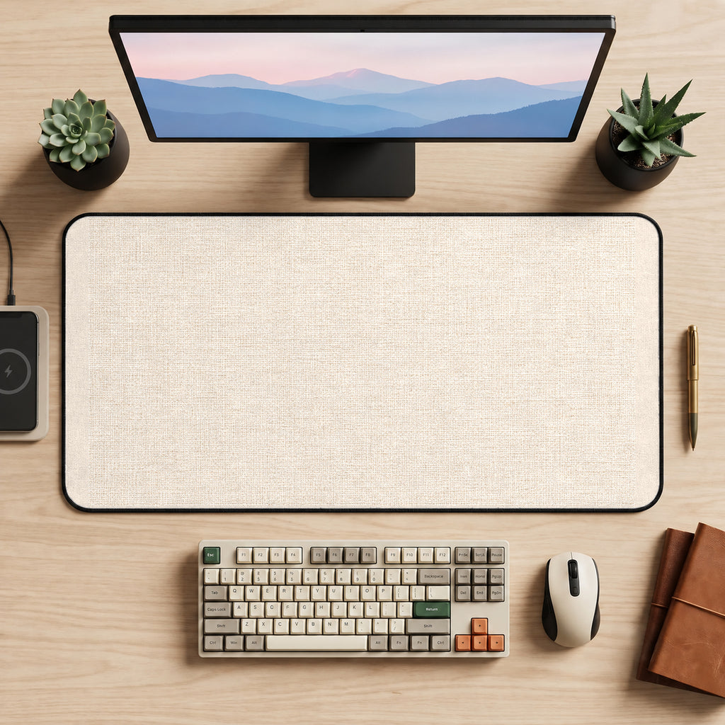 Beige Woven Look Texture desk mat — product mockup 2
