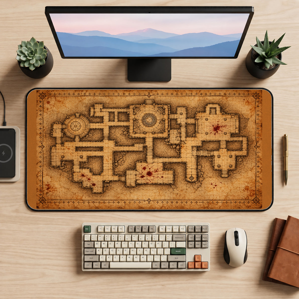 Antique Dungeon Floor Map desk mat — product mockup 2