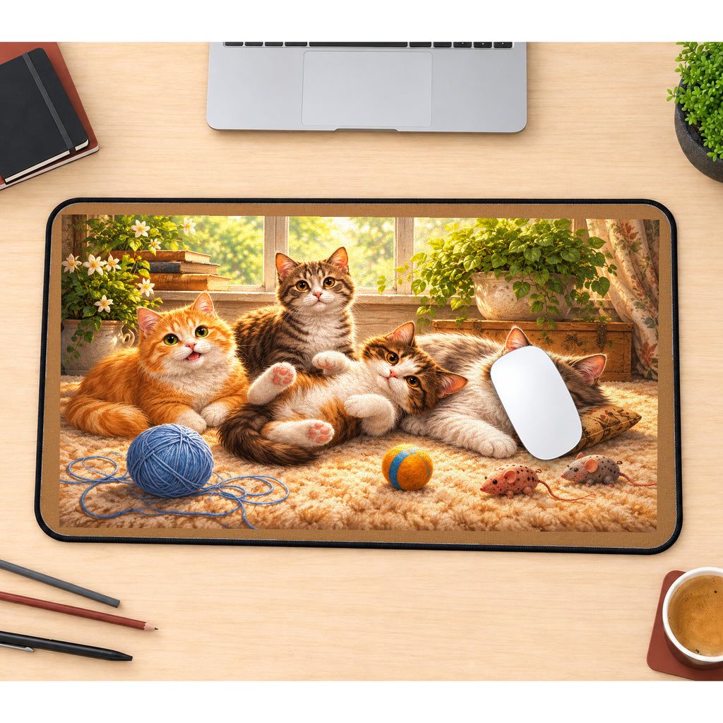 Playful Kittens and Yarn desk mat — product mockup 1