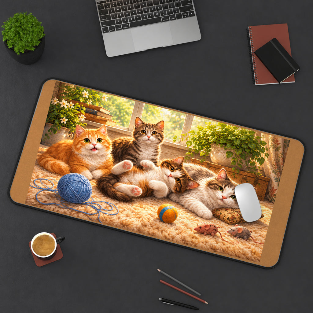 Playful Kittens and Yarn desk mat — product mockup 3