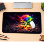 Glowing Rainbow Rose desk mat — product mockup 1