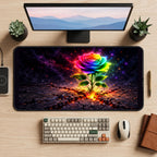 Glowing Rainbow Rose desk mat — product mockup 2