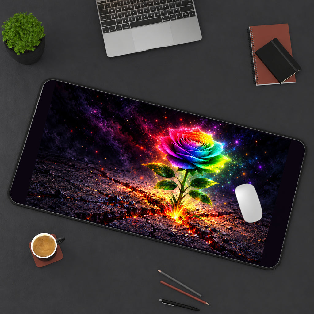 Glowing Rainbow Rose desk mat — product mockup 3