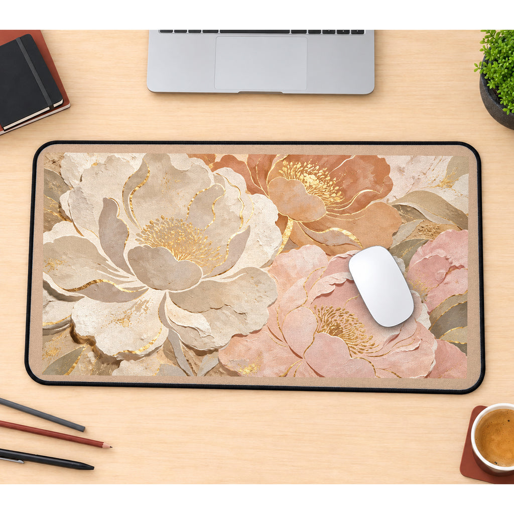 Cream and Blush Peonies desk mat — product mockup 1