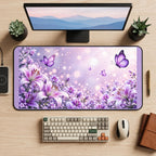 Purple Lilies and Butterflies desk mat — product mockup 2