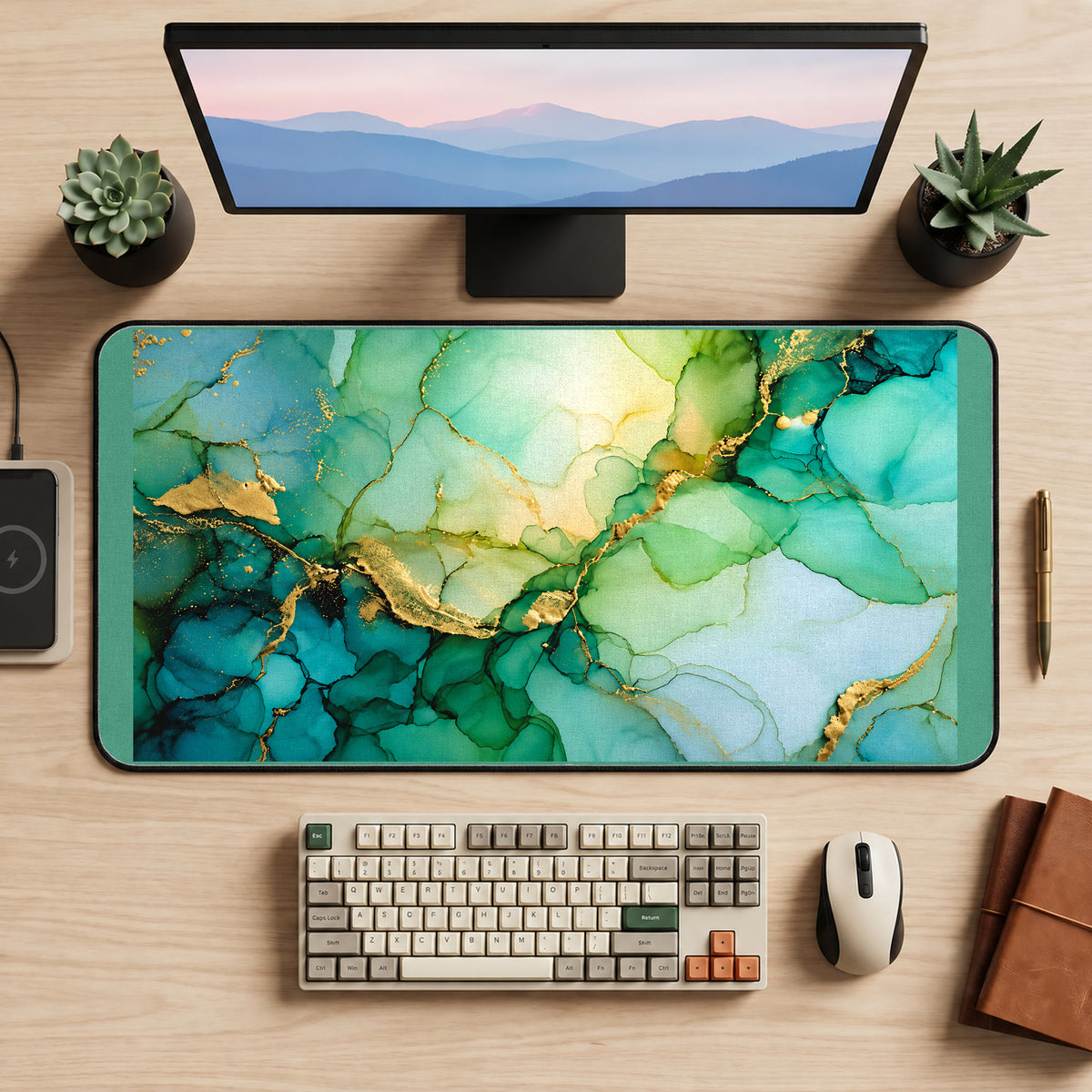 Teal and Emerald Marble desk mat — product mockup 2