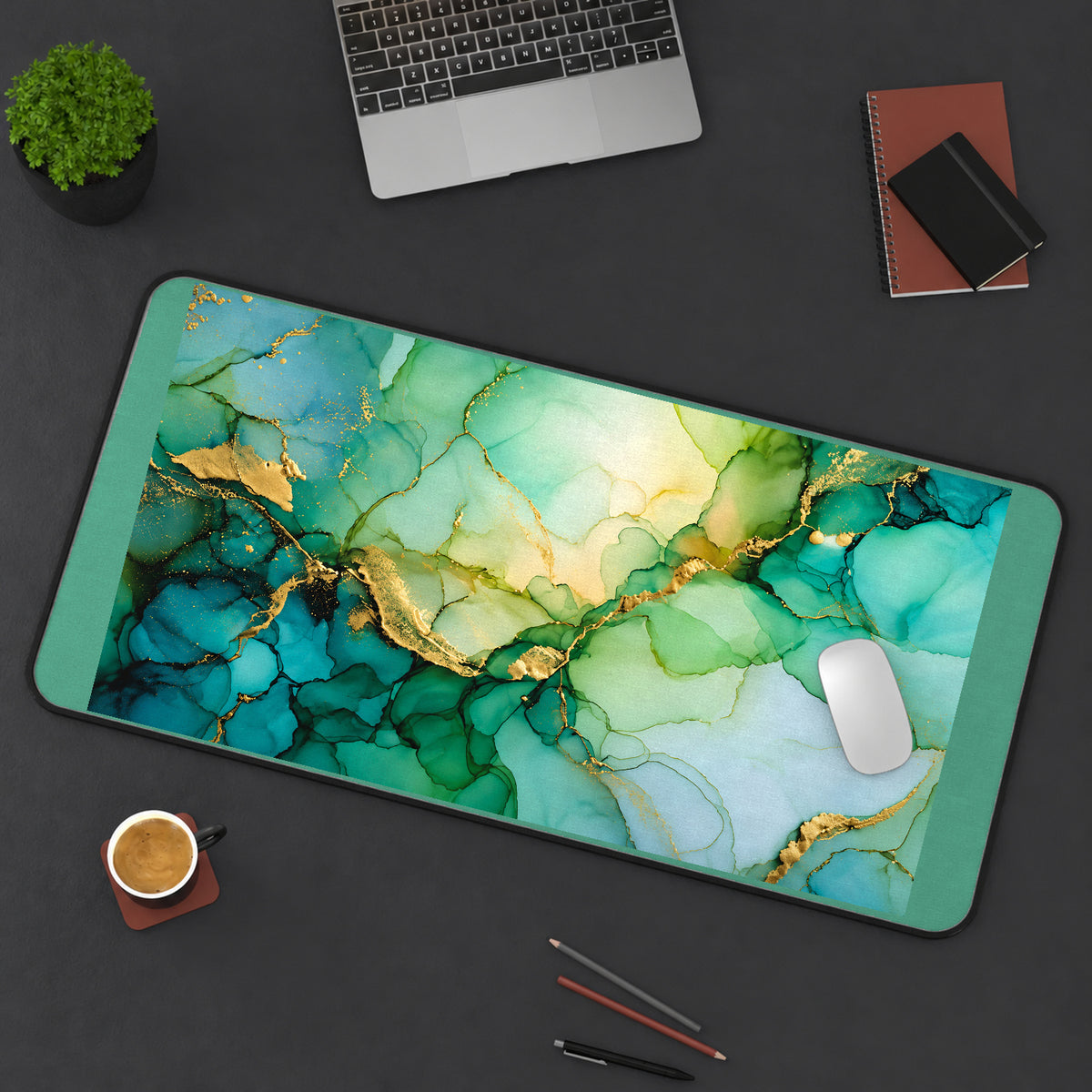 Teal and Emerald Marble desk mat — product mockup 3