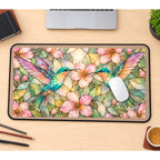 Hummingbirds and Pink Blossoms desk mat — product mockup 1