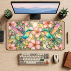 Hummingbirds and Pink Blossoms desk mat — product mockup 2