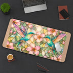 Hummingbirds and Pink Blossoms desk mat — product mockup 3