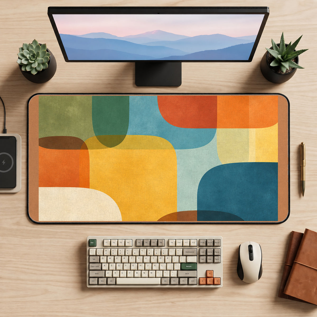 Rounded Retro Color Blocks desk mat — product mockup 2