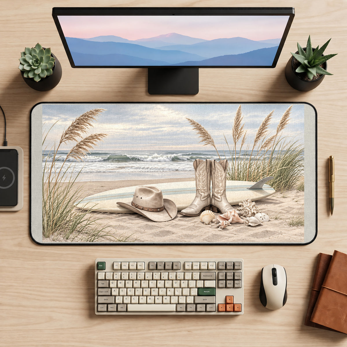Cowboy Boots by the Shore desk mat — product mockup 2