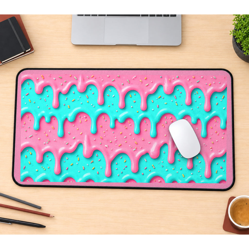 Pink and Turquoise Icing Drips desk mat — product mockup 1