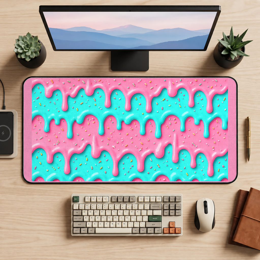 Pink and Turquoise Icing Drips desk mat — product mockup 2