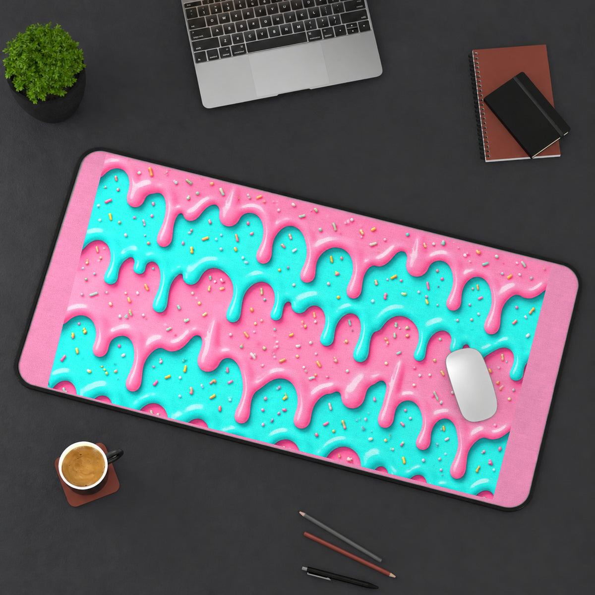 Pink and Turquoise Icing Drips desk mat — product mockup 3