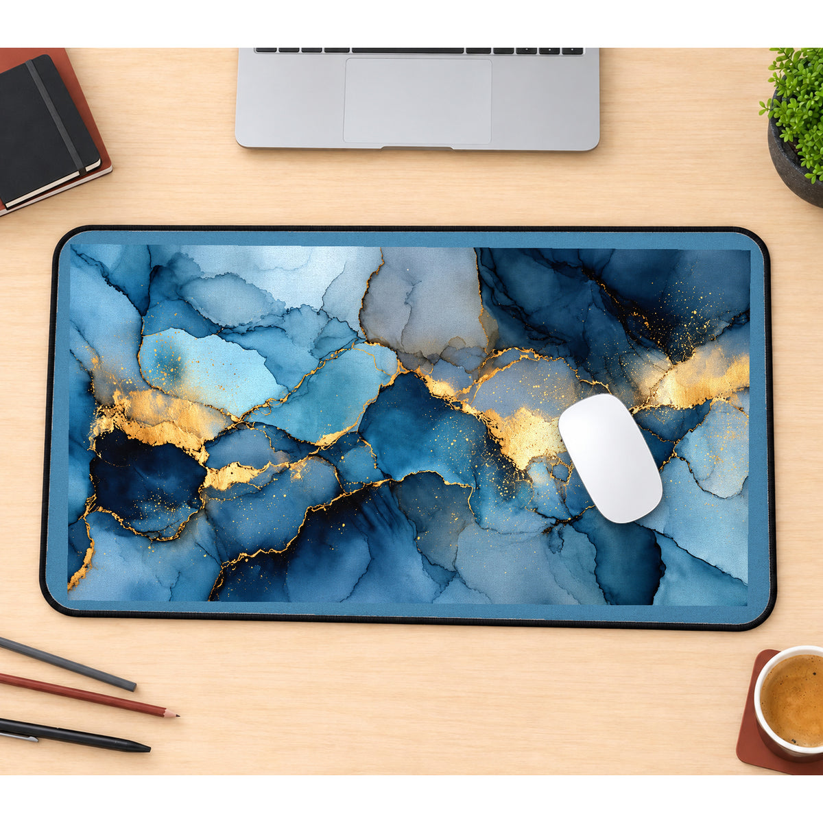 Deep Blue and Gold Marble desk mat — product mockup 1
